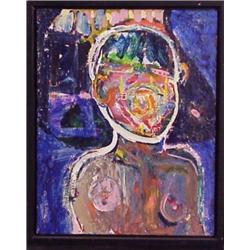 Peter Parks (b. 1947) American, WOMAN (blue background), 1989, acrylic painting on canvas, 30 x...