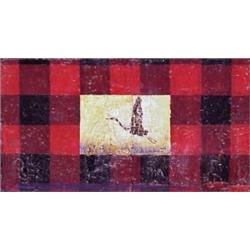 Jeff Robinson (20th Century) American, BIRD ON PLAID, oil painting on attached paper panels, 8...
