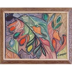 Sepierra (20th Century) Brazilian, BIRDS AND FLOWERS, acrylic painting on Masonite, 18 x 24", s...