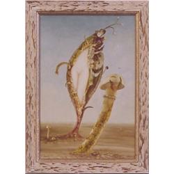 Suarez (20th Century), FEMALE POD AND MUSHROOM, oil painting on board, 19 x 12 1/2", signed low...