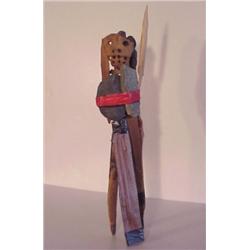 Brian D. Tripp (b. 1945) American, FIGURE WITH THREE LEGS, assemblage, sculpture of wood, rocks...