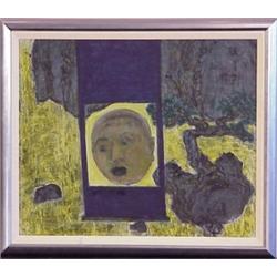 Cheng Tsai Tung (b. 1953) Taiwan, HEAD OF A MAN ON YELLOW BACKGROUND, 1989, acrylic painting on...