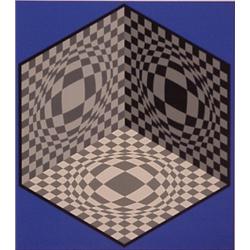 Victor Vasarely (1908-1997) Hungarian, CUBIC RELATIONS BLUE, color screenprint, signed in penci...