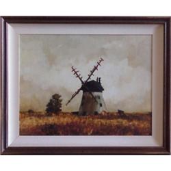 B. Wyczockowaska (20th Century) Polish, WINDMILL, 1989, oil painting on canvas, 18 3/4 x 25 3/4...