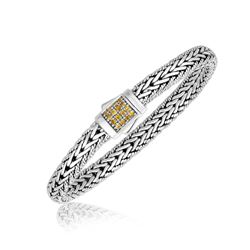 Sterling Silver Braided Motif Men's Bracelet with Yellow Tone Sapphire Accents