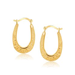 10K Yellow Gold Fancy Oval Hoop Earrings