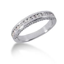 14K White Gold Vintage Style Engraved Diamond Channel Set Wedding Ring Band. Size: 9