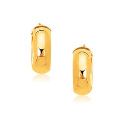 14K Yellow Gold Wide Medium Hoop Earrings with Snap Lock