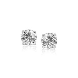 14K White Gold Stud Earrings with White Hue Faceted Cubic Zirconia