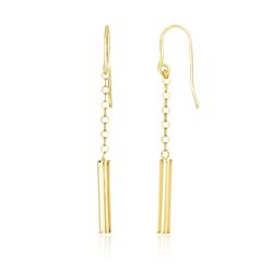 14K Yellow Gold Chain Drop Earrings with Shiny Cylinders
