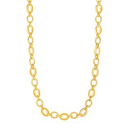 Shiny and Textured Oval Link Necklace in 14K Yellow Gold