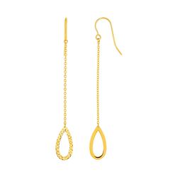 Textured Pear Shaped Long Drop Earrings in 14K Yellow Gold