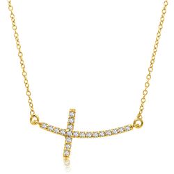 14K Yellow Gold Curved Crucifix Diamond Accented Necklace (.21ct tw)