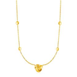 Station Necklace with Love Knot and Round Beads in 14K Yellow Gold