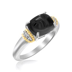 18K Yellow Gold & Sterling Silver Claw Set Oval Onyx Ring