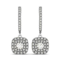 Double Halo Style Cushion Outer Shaped Diamond Drop Earrings in 14K White Gold (3/4 ct. tw.)