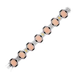 18K Yellow Gold & Sterling Silver Bracelet with Quartz  Rhodolite  & Diamonds