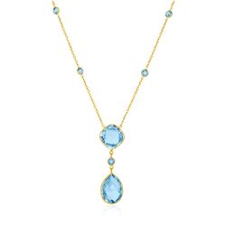 14K Yellow Gold Necklace with Pear-Shaped and Cushion Blue Topaz Briolettes