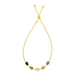 Adjustable Bracelet with Multicolored Marquise Gemstones in 14K Yellow Gold