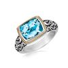 Image 1 : 18K Yellow Gold and Sterling Silver Rectangular Blue Topaz Milgrained Ring
