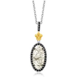18K Yellow Gold & Sterling Silver Oval Rutilated Quartz and Black Spinel Pendant