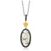 Image 1 : 18K Yellow Gold & Sterling Silver Oval Rutilated Quartz and Black Spinel Pendant