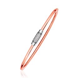14K Rose and Diamond Domed Light Bangle Bracelet with Clasp