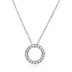 14K White Gold 18 inch Necklace with Gold and Diamond Open Ring Pendant (1/10 ct. tw.)