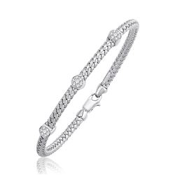Basket Weave Bangle with Diamond Accents in 14K White Gold (4.0mm)