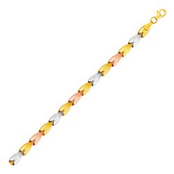 Graduated Flower Link Bracelet in 14K Tri Color Gold