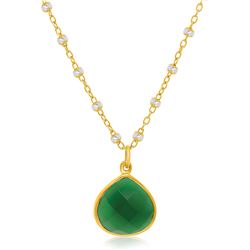 Sterling Silver Yellow Gold Plated Teardrop Pendant with a Green Onyx Accent