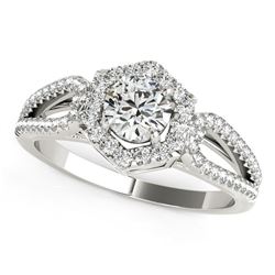 14K White Gold Round Diamond Engagement Ring with Hexagon Halo Border (7/8 ct. tw.)