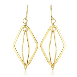 14K Yellow Gold Flat Open Diamond Interlaced Style Drop Earrings