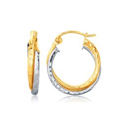 14K Two-Tone Gold Interlaced Hoop Earrings with Hammered Texture