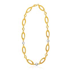 14K Yellow Gold and Diamond Oval and Crescent Moon Link Necklace (1/10 ct. tw.)