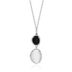 Sterling Silver Diamond Bordered Moonstone and Black Onyx Pendant