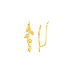 Leafy Branch Motif Climber Earrings in 14K Yellow Gold