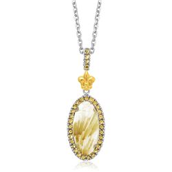 18K Yellow Gold & Sterling Silver Oval Shape Golden Rutilated Quartz Pendant