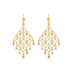 Textured Chandelier Earrings with Ball Drops in 14K Tri Color Gold