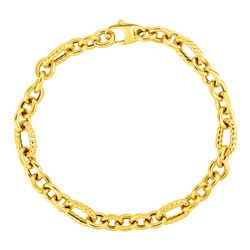 Shiny and Textured Oval Link Bracelet in 14K Yellow Gold
