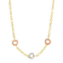 Necklace with Interlocking Rings in 14K Tri Color Gold