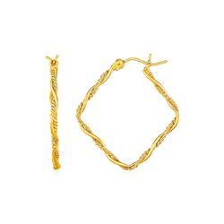 Textured and Shiny Twisted Square Hoop Earrings in 14K Yellow Gold
