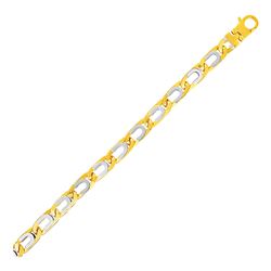 Mens Oval Link Bracelet with Details in 14K Two Tone Gold