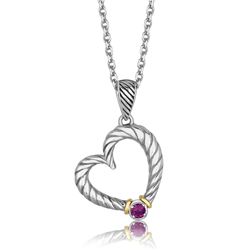 18K Yellow Gold and Sterling Silver Heart Drop Pendant with Amethyst Ornament
