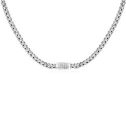 Sterling Silver Woven Necklace with White Sapphire Accents