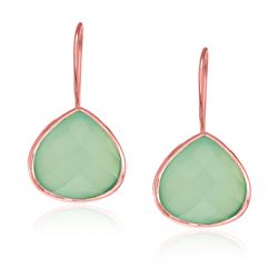 Sterling Silver Rose Gold Plated Teardrop Faceted Aqua Chalcedony Earrings