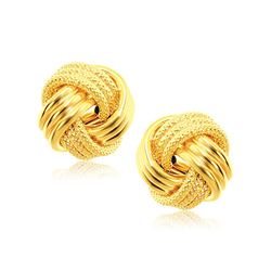 14K Yellow Gold interweaved Love Knot Stud Earrings