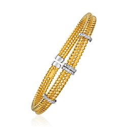 14K Yellow Gold and Diamond 8mm Flexible Bangle Bracelet