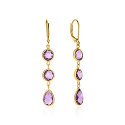 Drop Earrings with Round and Pear-Shaped Amethysts in 14K Yellow Gold