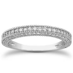 14K White Gold Fancy Pave Diamond Milgrain Textured Wedding Ring Band
